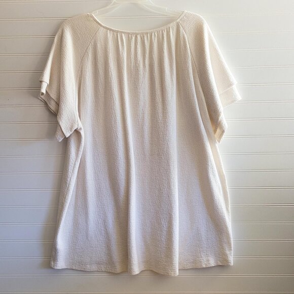 Terra Sky Top Womens 1X Cream Peasant Boho Neutral Classic Short Sleeve Tunic - Picture 8 of 8
